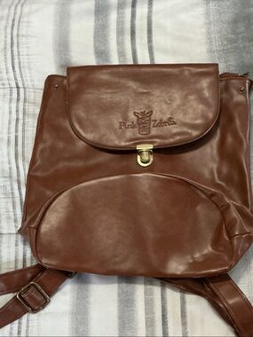Pink Zebra Brown Leather Backpack/Purse